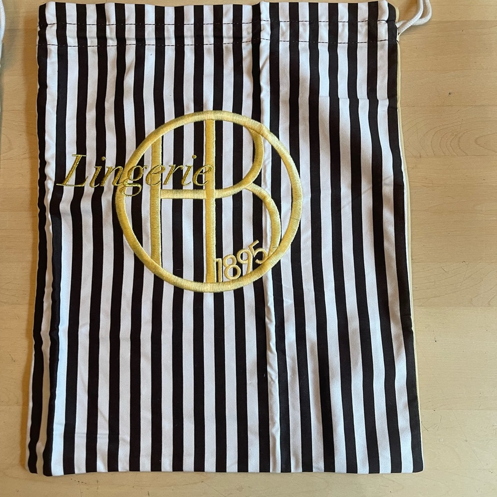 Henri bend Striped Lingerie and shoe Bag with Yellow and green/teal Embroidery